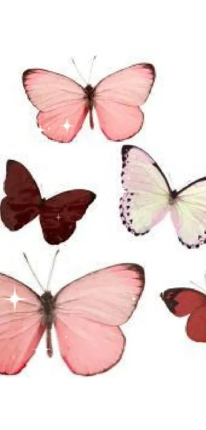 Pink and red butterfly mobile wallpaper design.