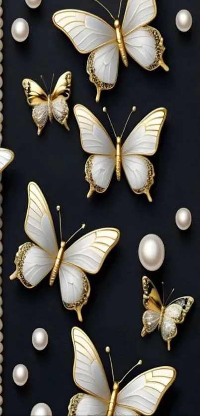 Elegant butterflies with gold accents on black background.