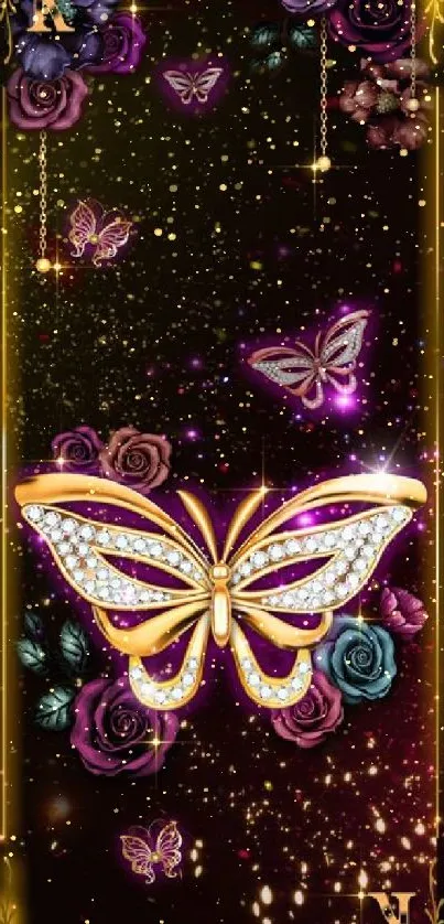 Elegant butterfly and floral pattern mobile wallpaper with golden accents.