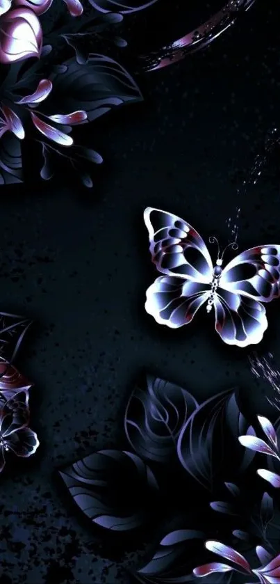 Elegant butterfly and dark floral mobile wallpaper.