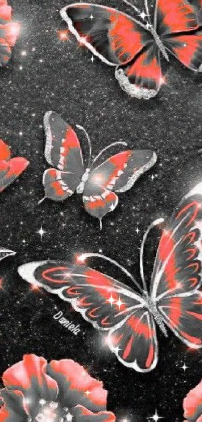 Colorful butterflies on a starry black background wallpaper.