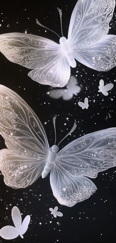 Elegant butterflies at night with sparkles.