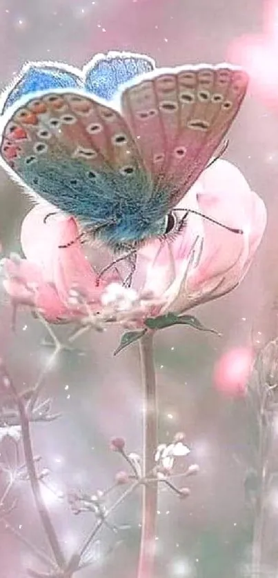 A beautiful butterfly rests gently on a blooming pink flower.