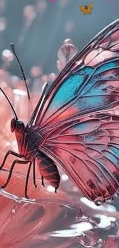 Colorful butterfly perched on delicate flower petals.