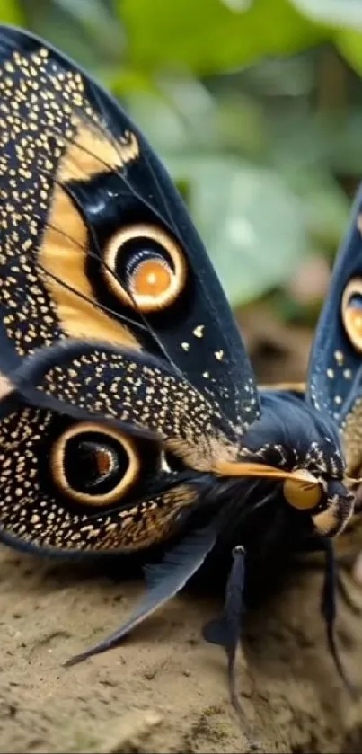 Black and gold butterfly resting on a leaf.