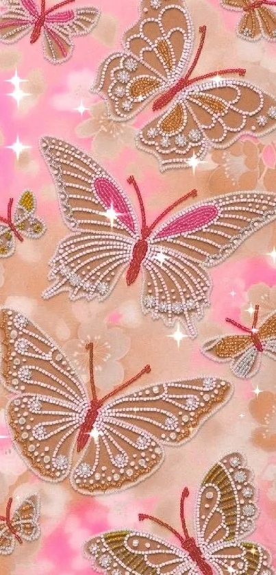 Elegant butterfly design in pastel pink and beige hues for mobile wallpaper.