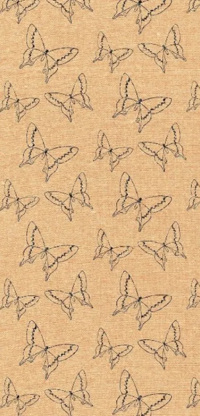 Hand-drawn butterfly pattern on beige wallpaper.