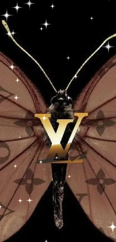 Elegant butterfly with luxury pattern on a brown background.