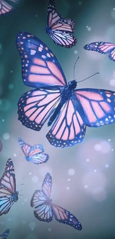 Blue and purple butterfly mobile wallpaper with elegant design.