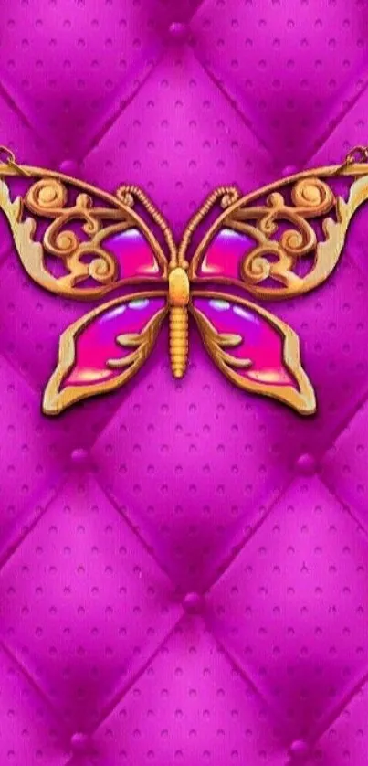 Elegant butterfly with purple background and gold details.