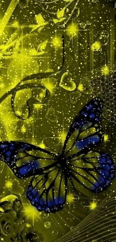 Elegant butterfly on yellow background with artistic floral design.