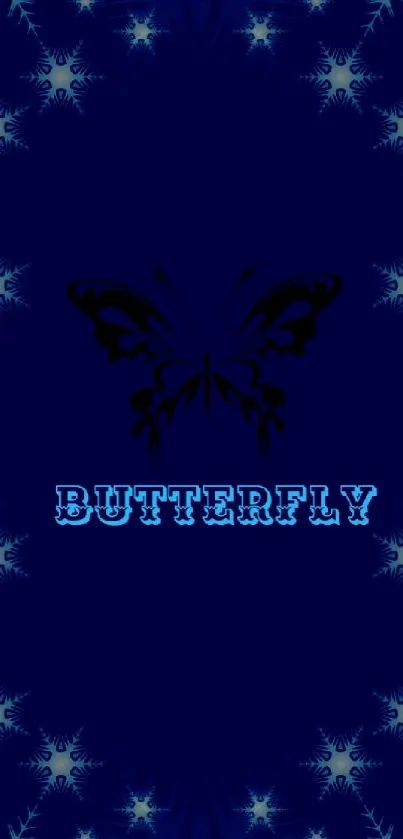 Elegant dark blue butterfly wallpaper with starry pattern.