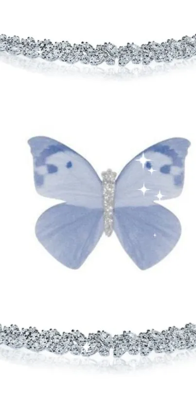 Elegant blue butterfly with sparkling accents on a light background.