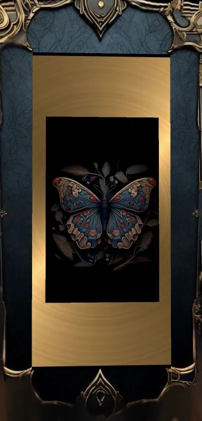 Elegant butterfly with gold ornate frame mobile wallpaper.