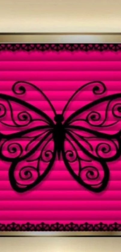 Intricate black butterfly on magenta background wallpaper.