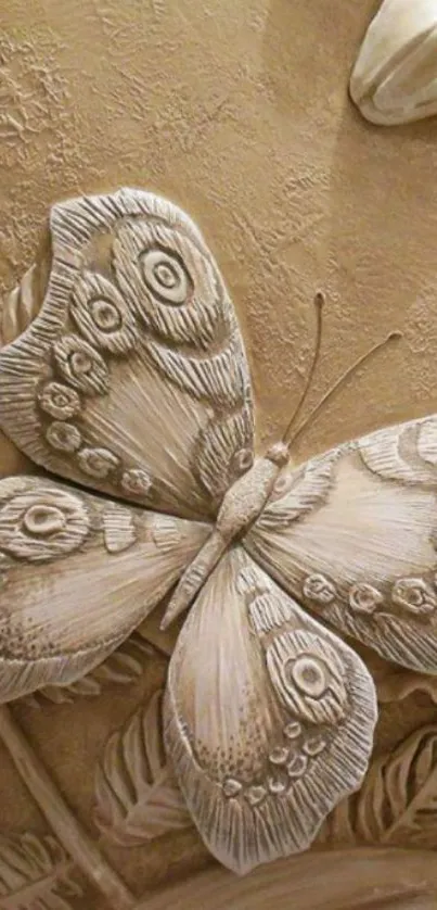 Beige butterfly relief art mobile wallpaper.