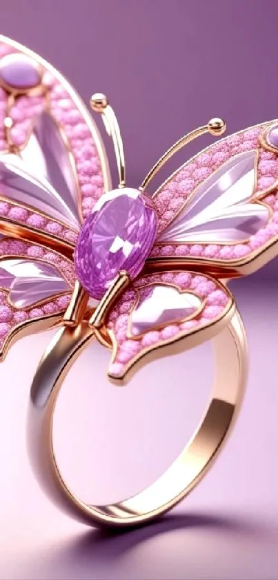 Lavender and gold butterfly ring wallpaper with pink accents.