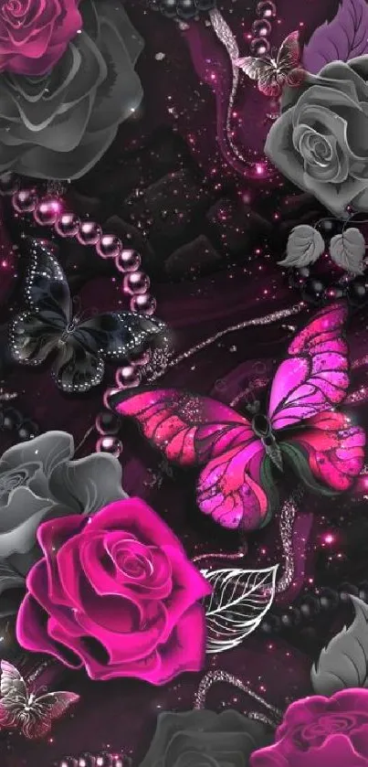 Colorful butterfly and rose wallpaper design.