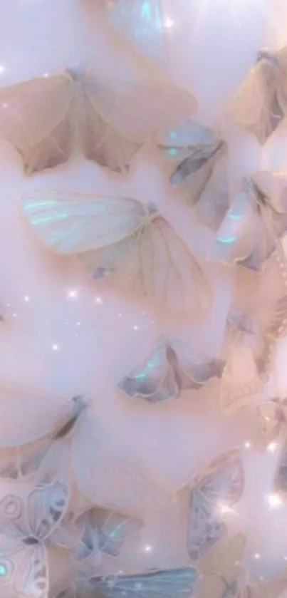 Elegant butterflies with sparkle effects on a soft pink background.