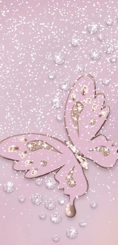 Pink butterfly with gems mobile wallpaper.