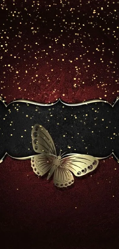 Elegant butterfly on dark red and black textured background wallpaper.