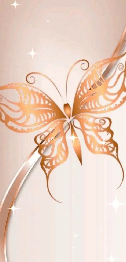 Elegant orange butterfly on pastel background mobile wallpaper.