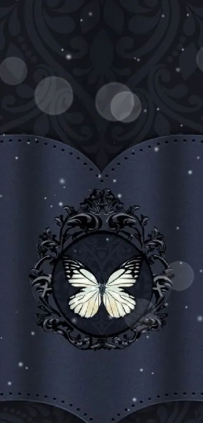 Elegant butterfly with dark floral background.