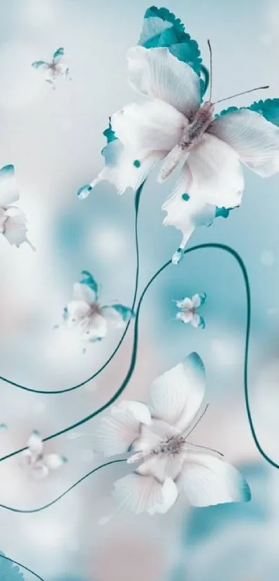 Butterflies with turquoise wings on a soft background.