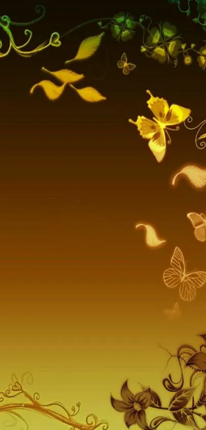 Elegant mobile wallpaper with brown gradient and butterflies.