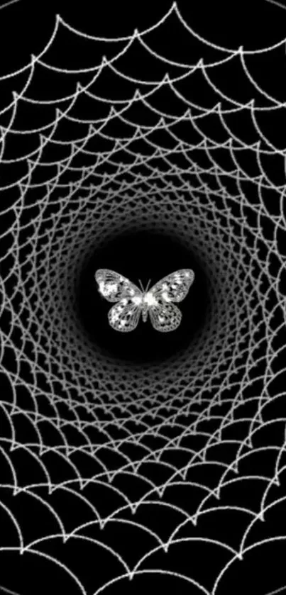 Stylish black and white butterfly web mobile wallpaper.