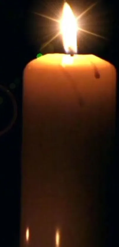 Elegant candle glowing softly in the dark. Perfect for calming mobile wallpaper.