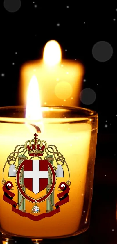 Elegant candlelight wallpaper with warm glow and royal emblem.