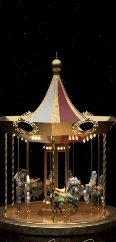 Elegant gold carousel on a dark background wallpaper.