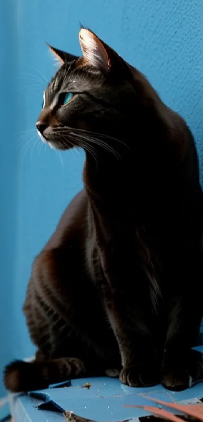 Elegant cat silhouette with blue background for mobile wallpaper.