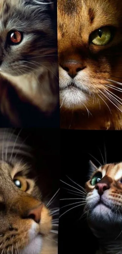 Close-up collage of elegant cat portraits in rich, vivid colors.