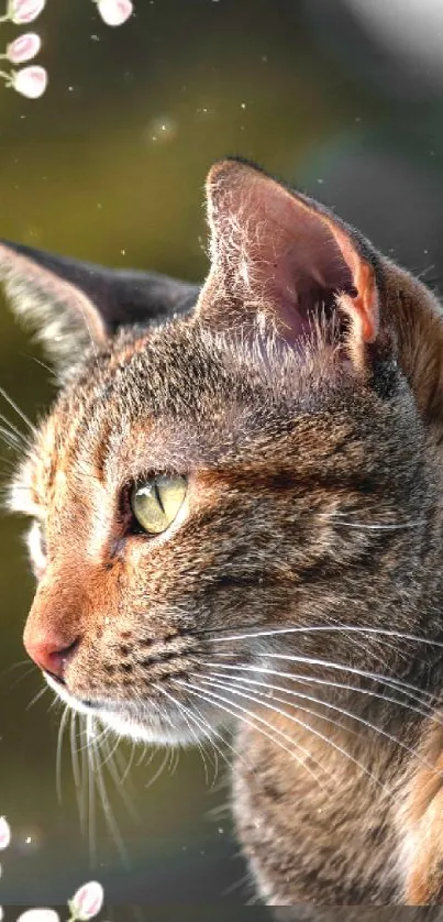 Close-up of a cat's face with floral design.