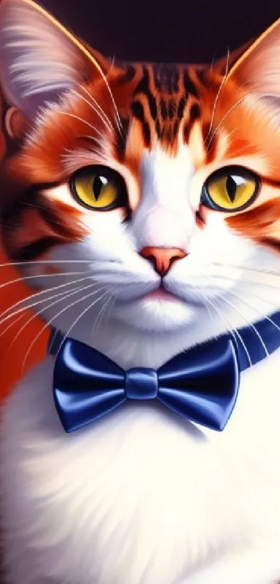 Elegant cat with blue bow tie mobile wallpaper.