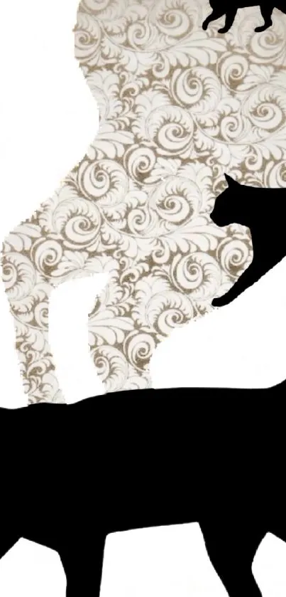 Elegant cat silhouettes with beige pattern background.