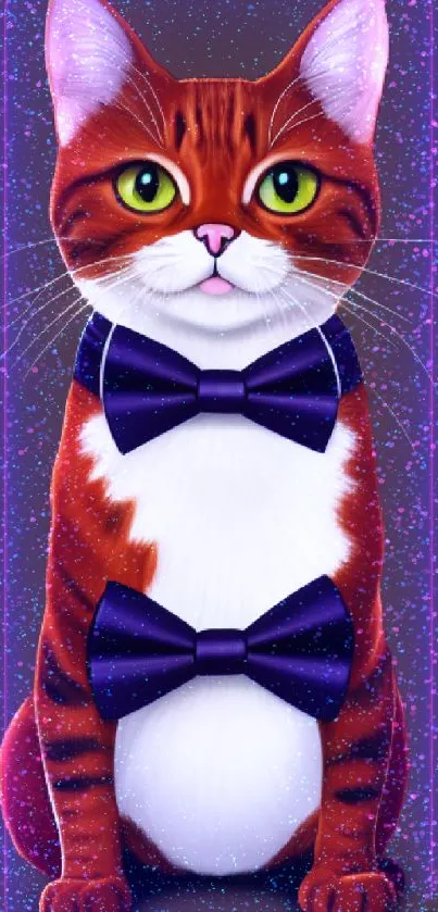 Stylish cat in bow tie on a brown background, perfect mobile wallpaper.