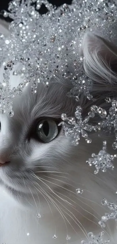 Elegant cat decorated with sparkling snowflake details.