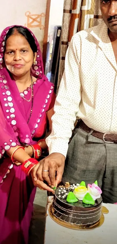 Traditional celebration with a cake and couple.