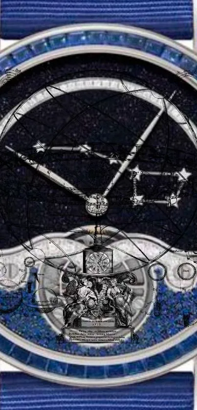 Celestial-themed watch face with starry design and intricate details.