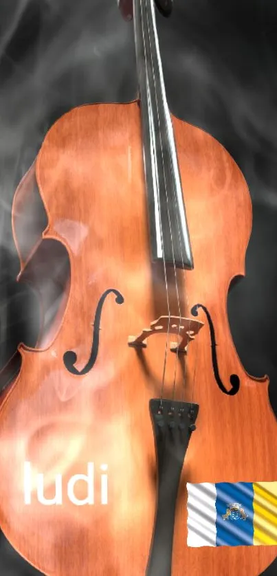 Wallpaper with elegant cello shrouded in smoke.