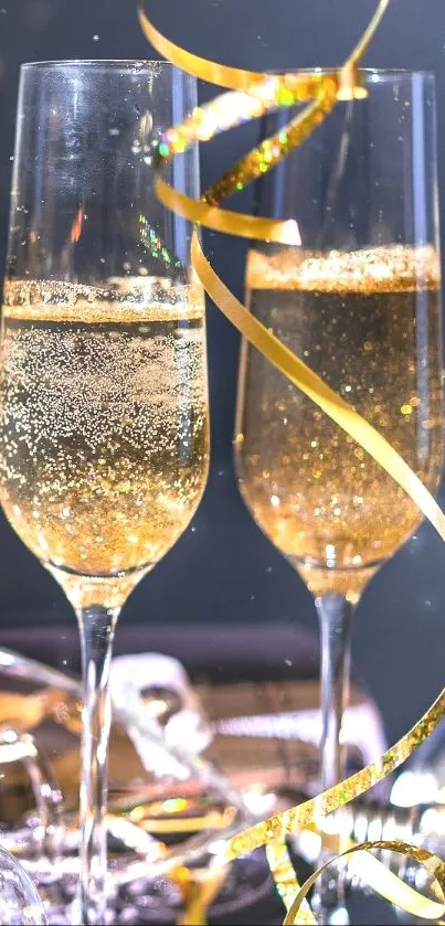 Elegant wallpaper with champagne glasses and a festive theme.