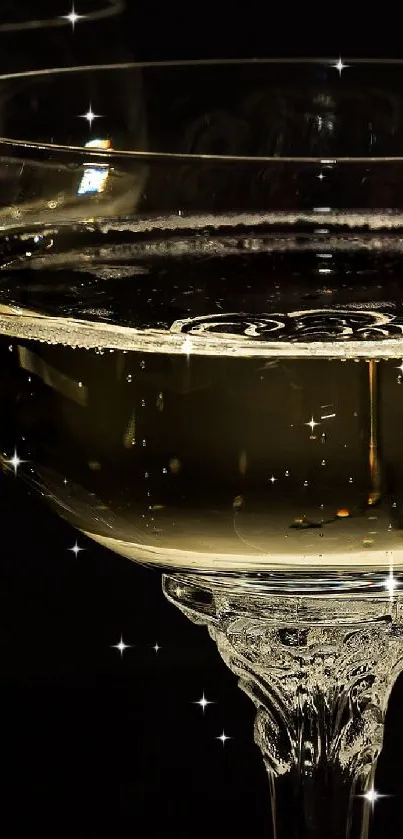 Elegant champagne glasses with sparkling bubbles on a dark background.