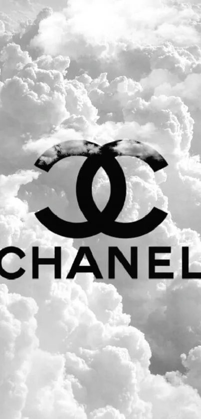 Chanel logo over gray clouds in monochrome wallpaper.