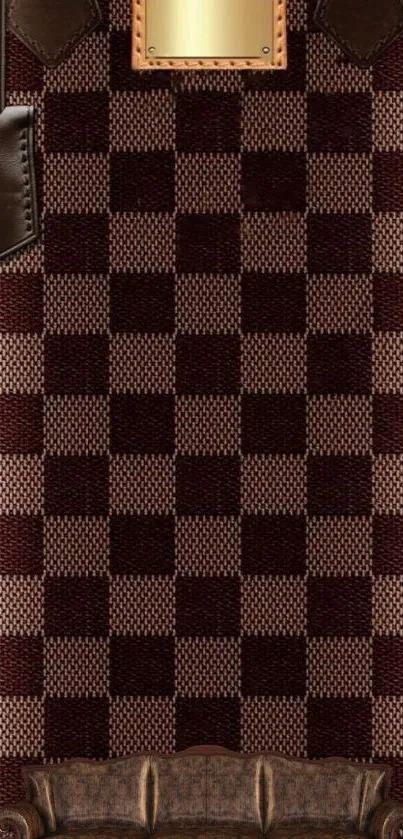 Elegant brown checkered leather pattern wallpaper with vintage textures.