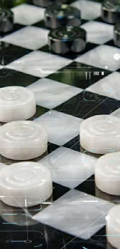 Elegant black and white checkers game board design wallpaper.