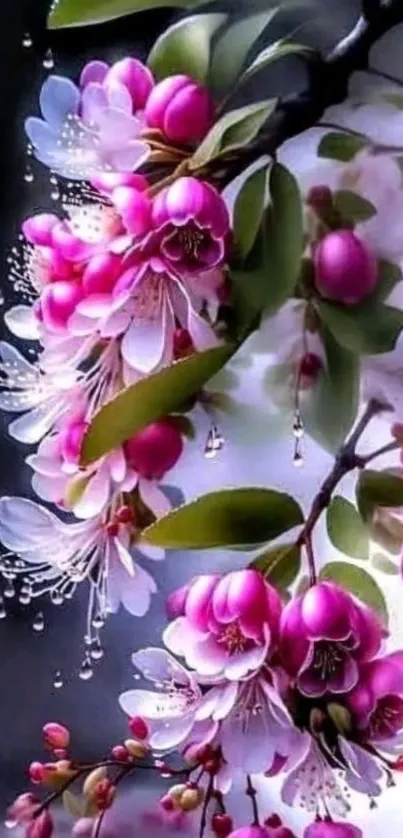 Cherry blossom branches with pink flowers