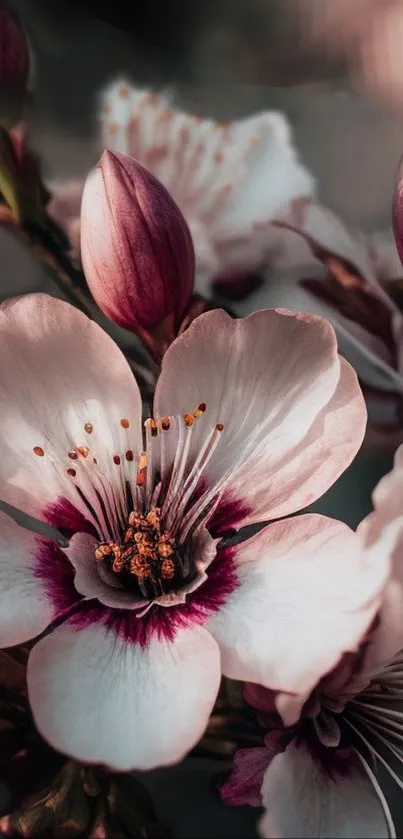 Mobile wallpaper featuring delicate cherry blossoms with a dark background.